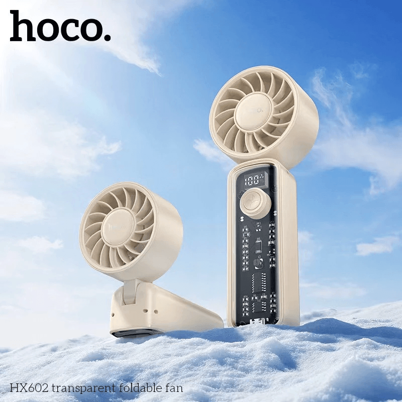พัดลมพกพา HOCO HX602 ปรับแรงลม 100 ระดับ พับได้ 90&deg; แบตเตอรี่ 6.5 ชม. ความเร็วมอเตอร์ 8000RPM